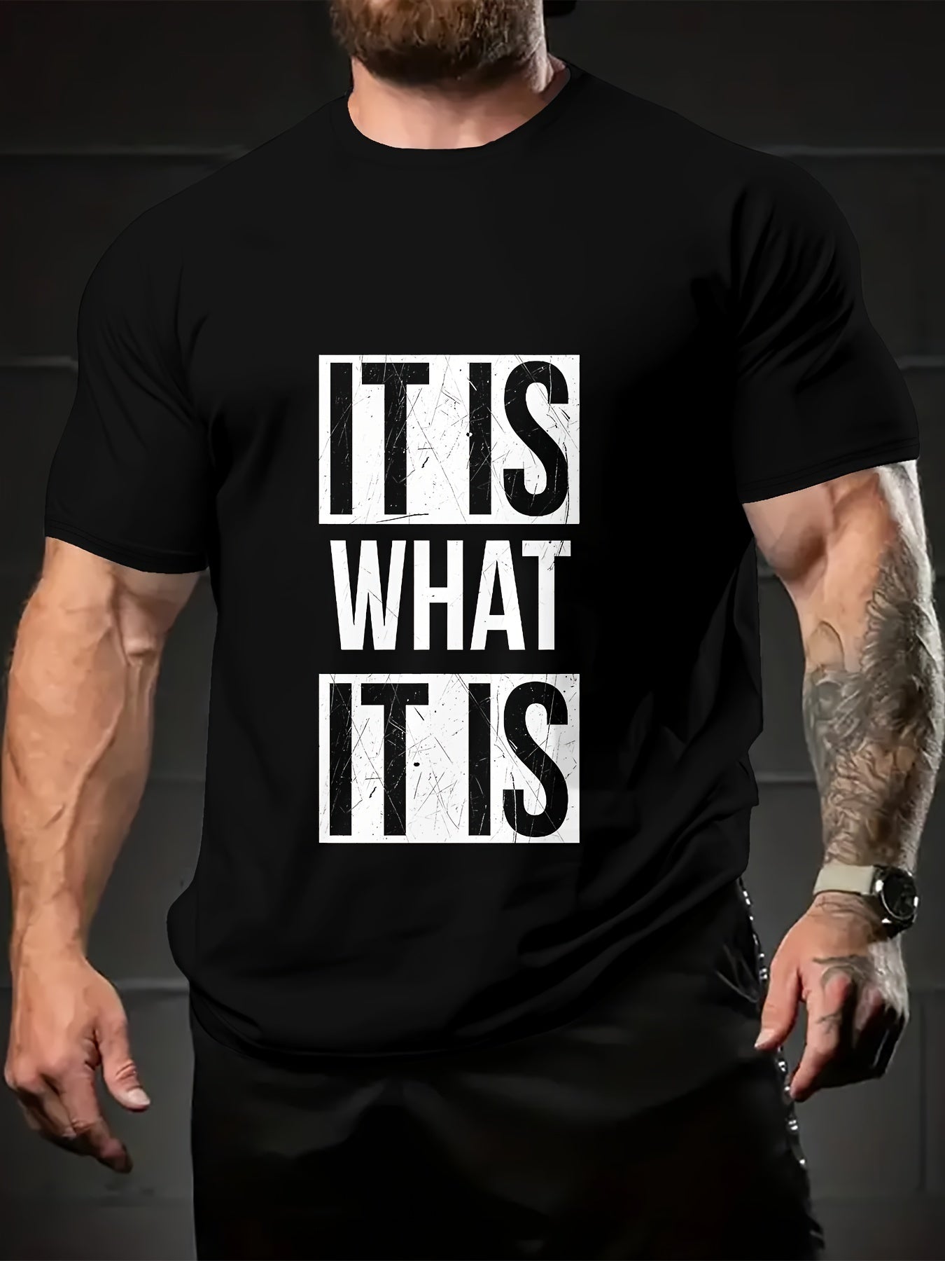 IT IS WHAT IT IS Fun Text Printed Round Neck Short Sleeved T-shirt For Men, Casual Summer T-shirt For Daily Wearing And Vacation Resorts