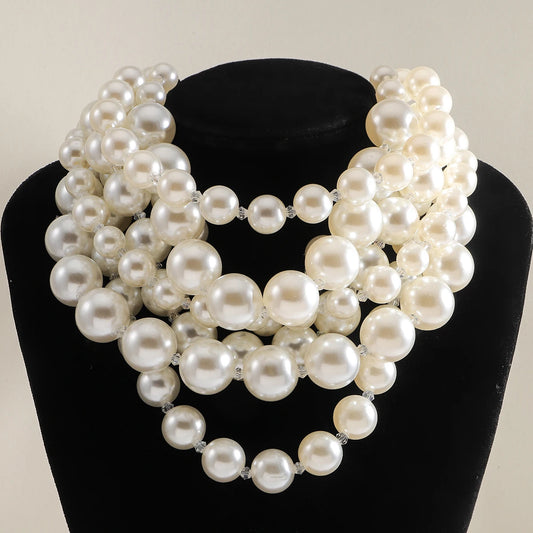 Vedawas Bohemian Handmade Beaded Multilayer Pearl Necklace,Exaggeration Choker Banquet Wedding Women Accessories