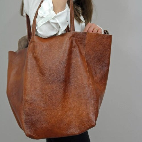 Retro Style Large Bag Women's Soft Leather Large Capacity Shoulder